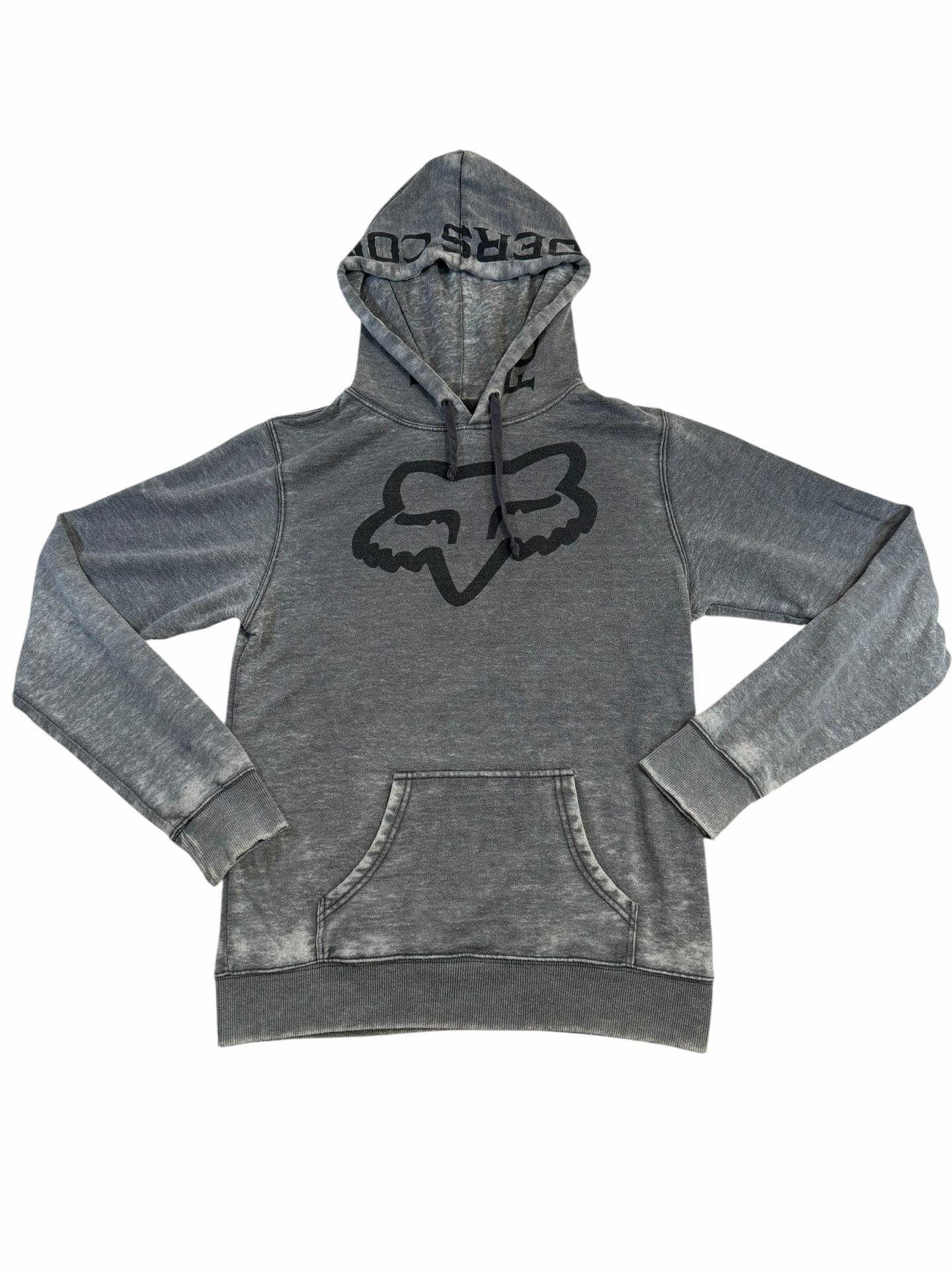 Fox Racing Hoodie Mens Medium Gray Pullover Sweatshirt Spellout Logo